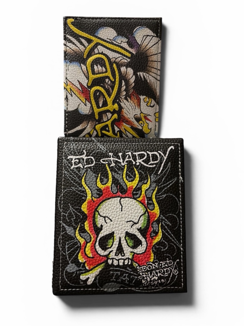 Ed Hardy Wallet Black Bifold Eagle Vegan‎ Leather Logo Streetwear vallet case